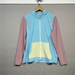 🆕L (14-16) Lands’ End Lightweight Seersucker Rashguard Cover Up Swim Shirt NWOT